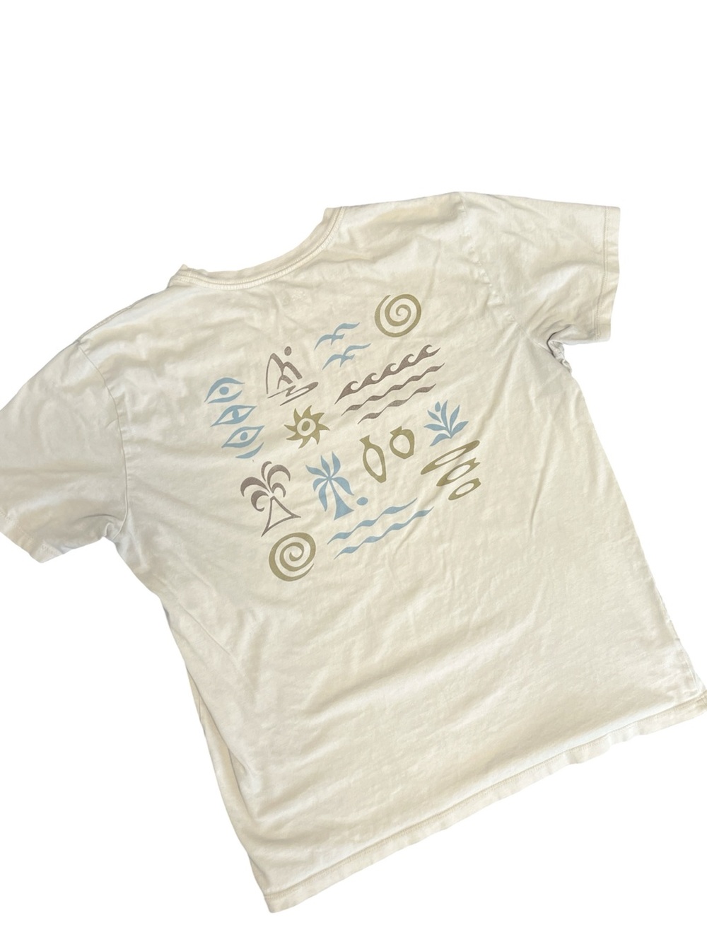 Katin Cream Graphic Short Sleeve Tee with Blue and Tan Icons Mens L